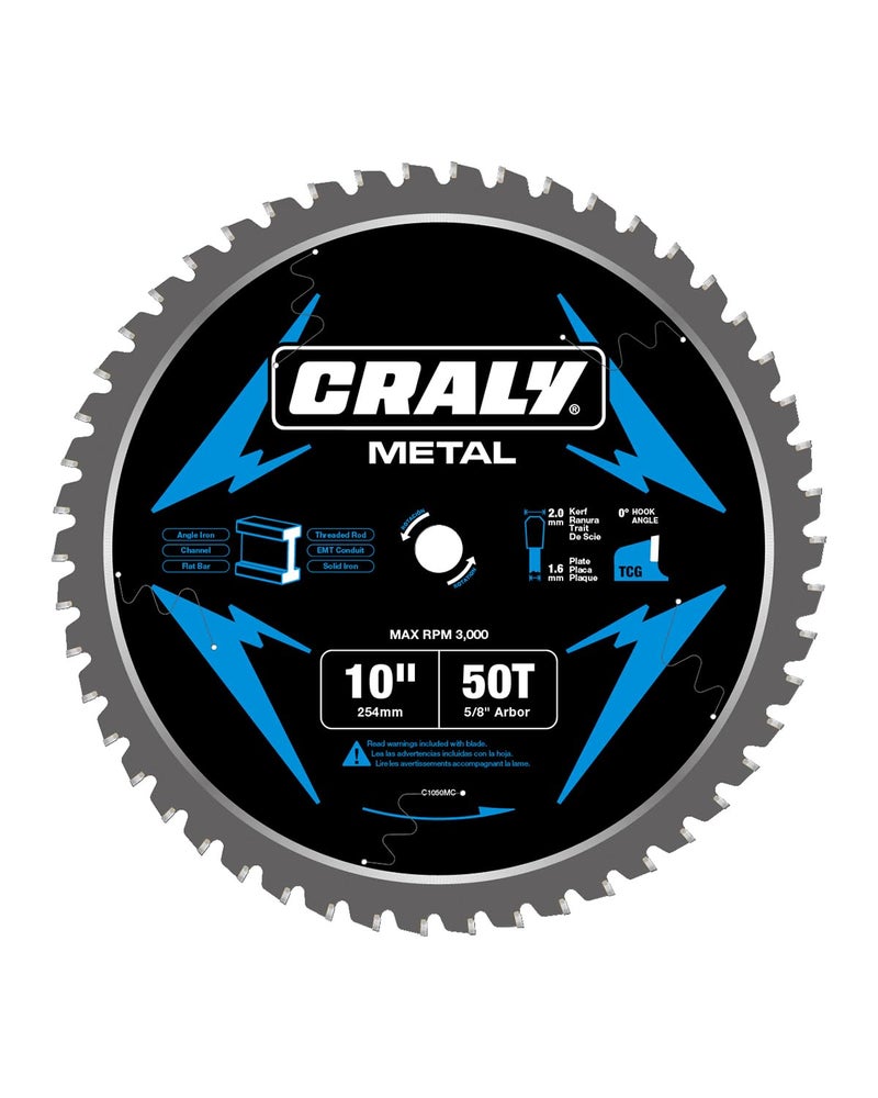 CRALY 10 Inch 50 Teeth Steel and Ferrous Metal Cutting Circular Saw Blade, 5/8 Inch Arbor, Thin Kerf, Professional Carbide Tipped Blade for Angle Iron, Threaded Rod, EMT Conduit(C1050MC) - Image 1